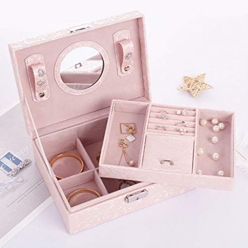 Kutija za nakit paleta ružičasta kutija za nakit višenamjenski 2-slojni kožni organizator nakita s ručkom organizator ogrlice kutija