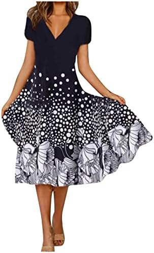 Ženske haljine za jesen 2023., ljetna ležerna modna haljina s cvjetnim printom s kratkim rukavima S izrezom u obliku slova H