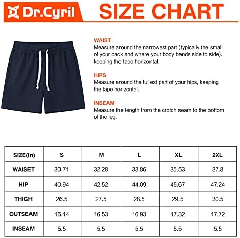 Dr.Cyril muških 5,5 atletskih kratkih kratkih hlača pamučnih znojnih kratkih hlača s džepovima s patentnim zatvaračima trening jogger