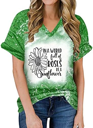 ženska elegantna majica širokog kroja sa suncokretom i dekolteom u obliku slova u, bluze za izlaske, ljetne majice s kratkim rukavima,