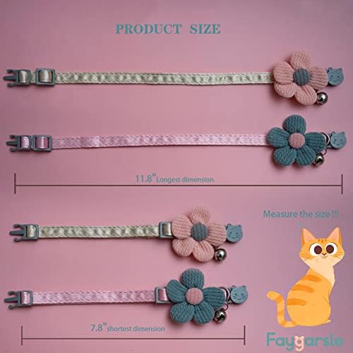2 pakiranja pamučnih ivernih mačjih ogrlica s cvjetnim zvonom za ženske mačke, djevojčice, dječake, mačke u ružičastoj i sivoj boji