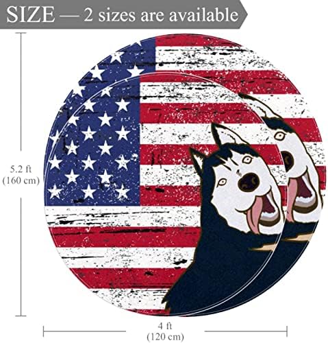 Llnsupply djeca prostirka 4 ft Veliki okrugli prostor prostirki za djevojčice Dječaci Baby - američka zastava s psećim husky, uređenje