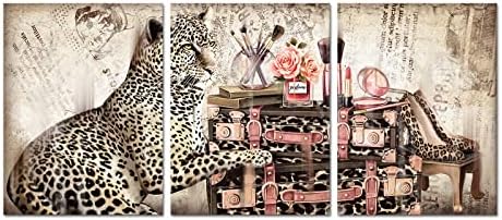 Welmeco retro smeđa ružičasta modna slika zidni dekor leopard s torbicama s visokim potpeticama dodaci za šminku slikati plakat platno