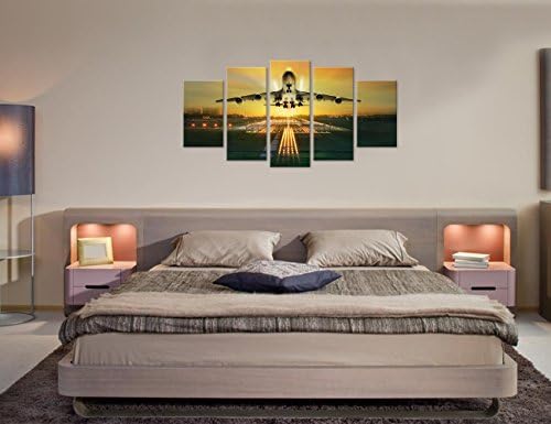 VVovv zidni dekor - 5 ploča platna zidna umjetnost komercijalni avion za slikovni print Prekrasan aerodrom noćni krajolik slikanje