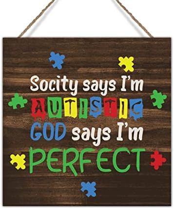 Autizam Bog kaže da savršena drvena ploča svijest o autizmu dekor drva vrpca autizam dekor seoska kuća rustikalno drvena vješalica