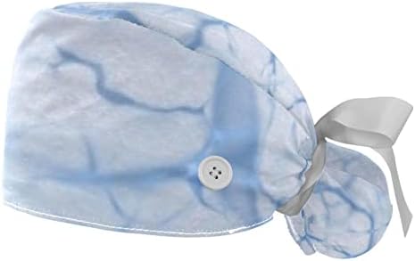 Radni šešir s gumbima i vrpcama za žene 2 paketa, fosilna tekstura podesiva unisex kirurški kapica