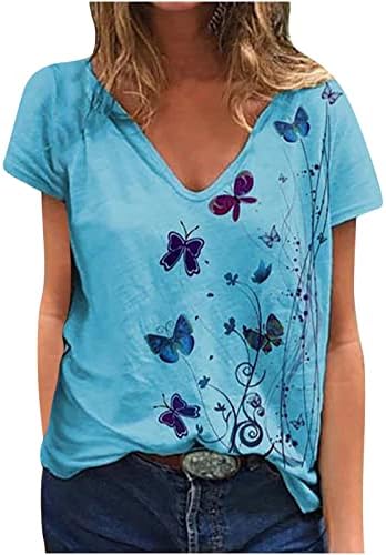 Ljetna ležerna majica za žene šarene leptiri tiskane košulje v vrat kratki rukavi majice majice labave bluze