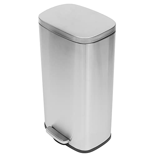 ; Mekana 30-litarska Stepenasta kanta za smeće od nehrđajućeg čelika, srebrna / plastična obloga s ručkom / neklizajućom podlogom