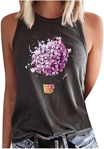 Majice bez rukava, ženske ljetne Ležerne majice s okruglim vratom s cvjetnim printom, prsluk bez rukava za djevojčice, gornji dio s