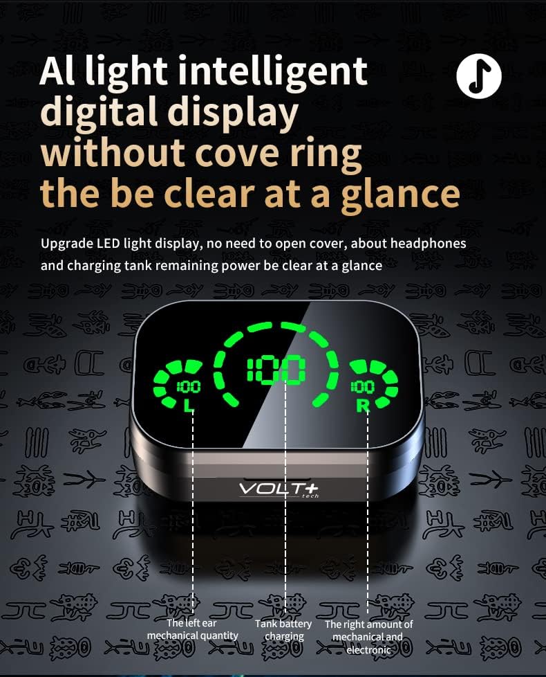Volt Plus Tech Wireless v5.3 LED Pro uši kompatibilni s vašim HTC One IPX3 Bluetooth Water & Zume Proof/Buim smanjenje i Quad Mic