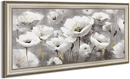 Cvjetna platna zidna umjetnička slika: dnevni boravak sažetak cvjetni uokvireni slikarski dekor moderni bijeli cvjetanje cvjetanja