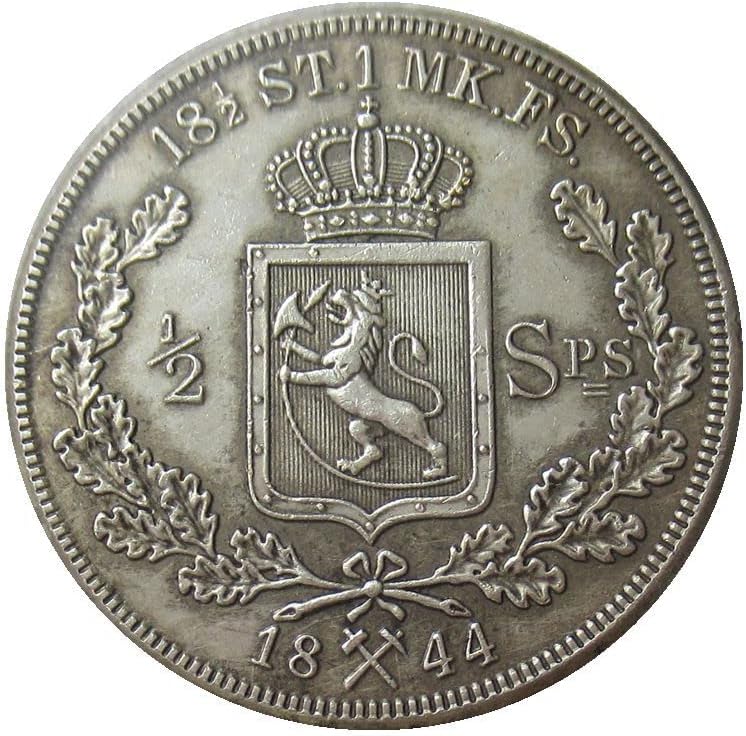 1844. Strani reprodukcijski prigodni novčić Norveškog ½ Spishdelle