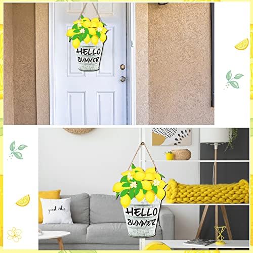 Tatuo Hello Ljetni znak natpis limuna na vratima limun drveni viseći natpis Hello ljetni ukras u prednjim vratima Vješalica žuto ljeto