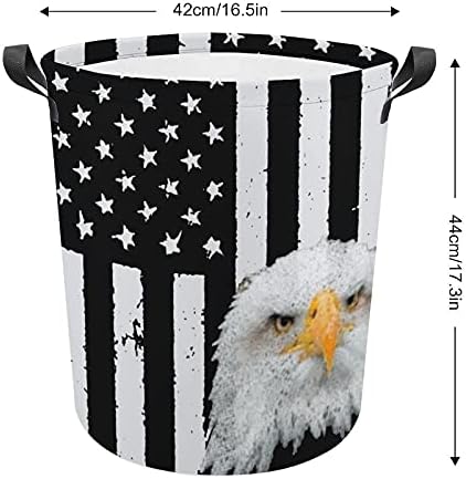 Vintage Američka zastava Košarica s ćelavim orlom košara za rublje s ručkama okrugla košara za pohranu platnene tkanine za odjeću igračaka