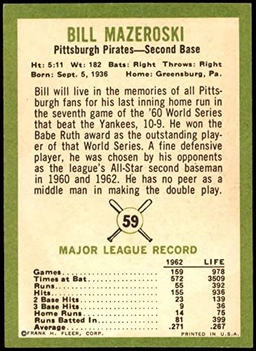 1963. Fleer 59 Bill Mazeroski Pittsburgh Pirates Ex/Mt Pirates