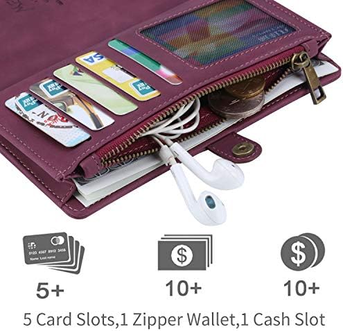 $ 7 $ Torbica za novčanik, $ 7 $ Flip kožna torbica držač kartice novčanik s patentnim zatvaračem Odvojivi magnetski poklopac Ručni
