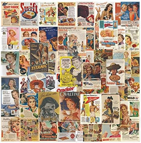 Vintage naljepnice s plakatom, retro ekspresija vinil naljepnica za djecu odrasle djevojke, 60 pcs vodootporne naljepnice retro novina