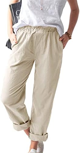 Pamučne lanene hlače za žene ljetne Ležerne hlače s džepovima labave kravate jednobojne elastične udobne hlače za plažu visokog struka