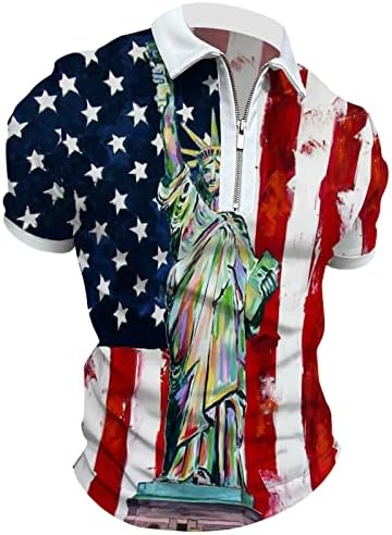 Prevelike ljetne majice za muškarce, muške košulje sa zastavom SAD-a, bluza s patentnim zatvaračem kratkih rukava 1/4, pripijene košulje
