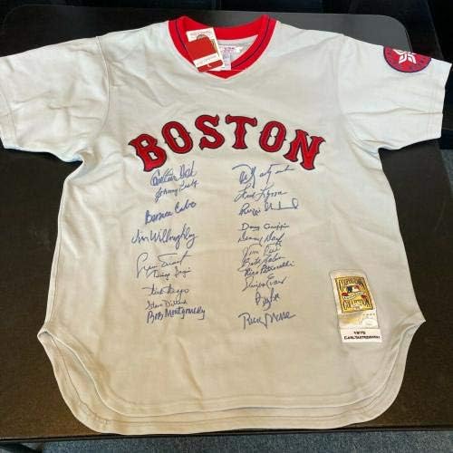 Zapanjujući tim iz 1975. Boston Red Sox Al Champs potpisao je Jersey Carl Yastrzemski JSA - Autographd MLB dresovi