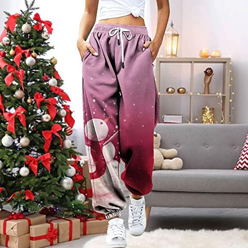 + Trenirka za žene, ženske hlače, elastične hlače s božićnim printom, široke Ležerne hlače za