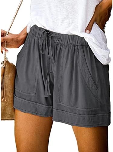 ZCVBOCZ Žene casual crteži kratke hlače Ljetne čvrste boje elastični struk Pamučne kratke hlače udobne lagane hlače s džepovima