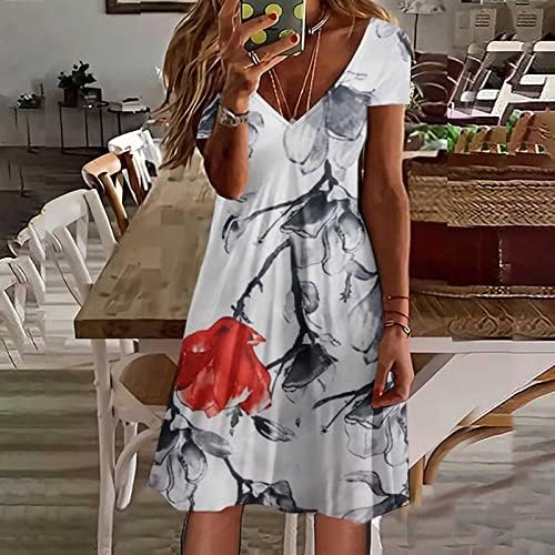 Ženska haljina s majicom s cvjetnim printom u obliku slova B, ljetne haljine kratkih rukava, ležerna Midi haljina opuštenog kroja za