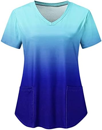 Elegantne bluze za žene s ljetnim gradijentnim printom, labave, kratkih rukava i džepova, ugodne Ležerne majice, vrhovi pilinga