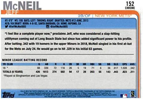 2019. Topps Chrome Baseball 152 Jeff McNeil RC Rookie New York Mets Službeni MLB trgovačka kartica