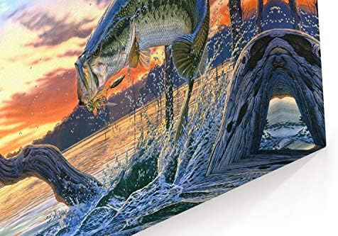 Prixas Print Velika usta Bas Fish Canvas Zidni dekor, Slikanje za omotanu galeriju spavaće sobe u dnevnoj sobi, plava 20x30 inča