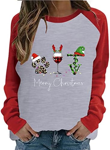 Sretna novogodišnja dukserica za žene božićna košulja s dugim rukavima Top Moda kap za rame za vino čaša pulover
