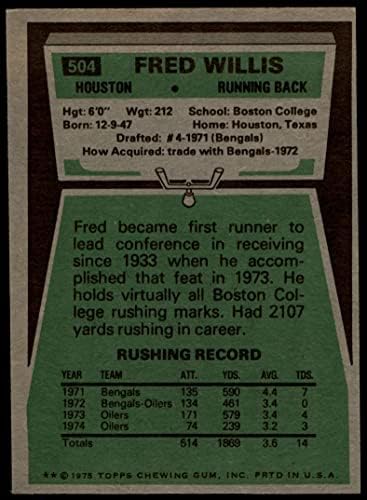 1975. Topps 504 Fred Willis Houston Oilers Ex Oilers Boston College