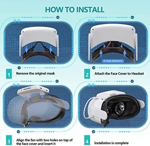 VR jastučić za lice za Oculus Quest 2, Nadograđeni ventilator za hlađenje s 3 brzine hlađenja i praćenje 2 svjetla u tamnom, mekanom