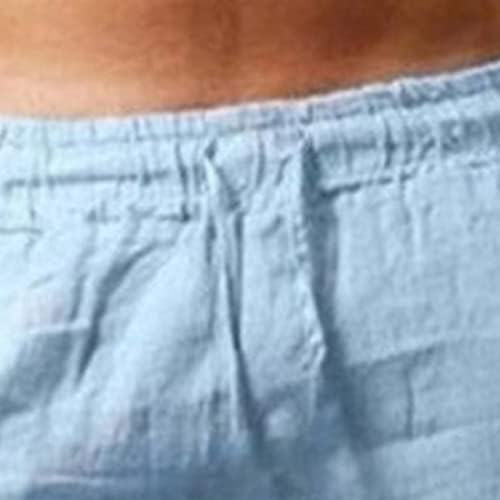 Muške pamučne lanene kratke hlače s elastičnim strukom i vezicama za aktivnosti na otvorenom