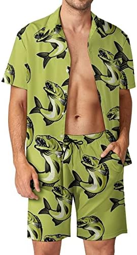 Bass ribolov muških dvodijelnih odijela za plažu havajskog gumba dolje košulja kratkih rukava i kratkih hlača