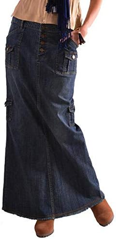 Ženska maxi olovka Jean suknja retro gumba s visokim strukom s dugim traper suknjama za dame-Jean suknja