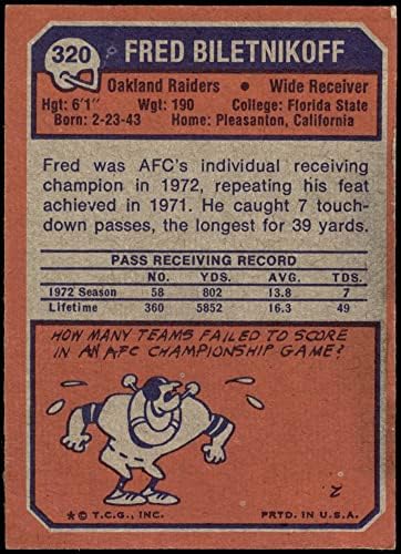 1973. Topps 320 Fred Biletnikoff Oakland Raiders VG+ Raiders Florida St.