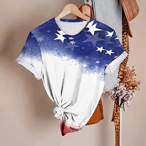 Majice 4. srpnja za žene, ljetne košulje kratkih rukava s okruglim vratom, američka zastava, zvijezde, pruge, bluza s kravatom u boji,