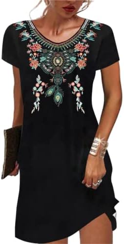 Melliflo ženski okrugli vrat kratki rukav meksička haljina cvjetna vezena majica haljina etničke boho midi haljine