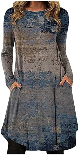 Nokmopo jesenske haljine za žene modno ležerno tiskano okrugli vrat pulover labav haljina dugih rukava pletena koktel haljina
