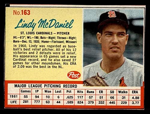 1962. Post žitarica 163 Lindy McDaniel St. Louis Cardinals EX/MT kardinali