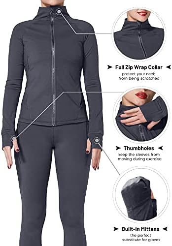 Sunnel Women's Slim Fit Lagane jakne pune zip sportove jakne s rupama palca za vježbanje joge atletika