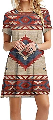 Žene Aztec haljine retro zapadni etnički print midi rukav kratki rukav ljeto ležerna labava haljina na plaži