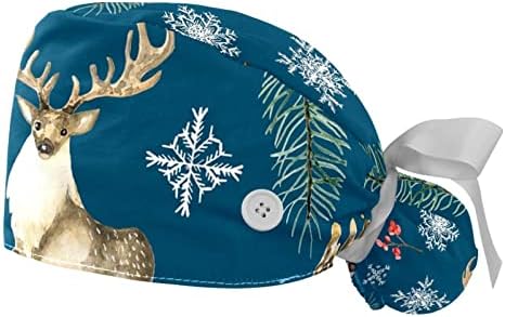 Snježne pahuljice božićnih losova s ​​kapicom s gumbom i trakom, 2 paketa za višekratnu upotrebu kirurške kirurgije šeširi rep.