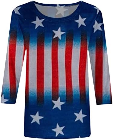 Duljina lakta 4. srpnja vrhovi za žene 2023 majice za tisak američke zastave povremeni okrugli vrat 3/4 rukavi za odmor bluza
