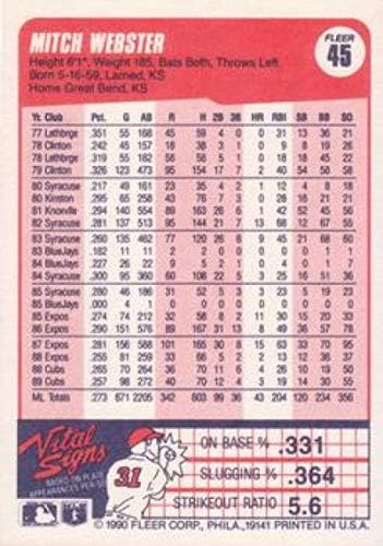 1990. Fleer Baseball 45 Mitch Webster Chicago Cubs Službeni MLB Trgovačka kartica