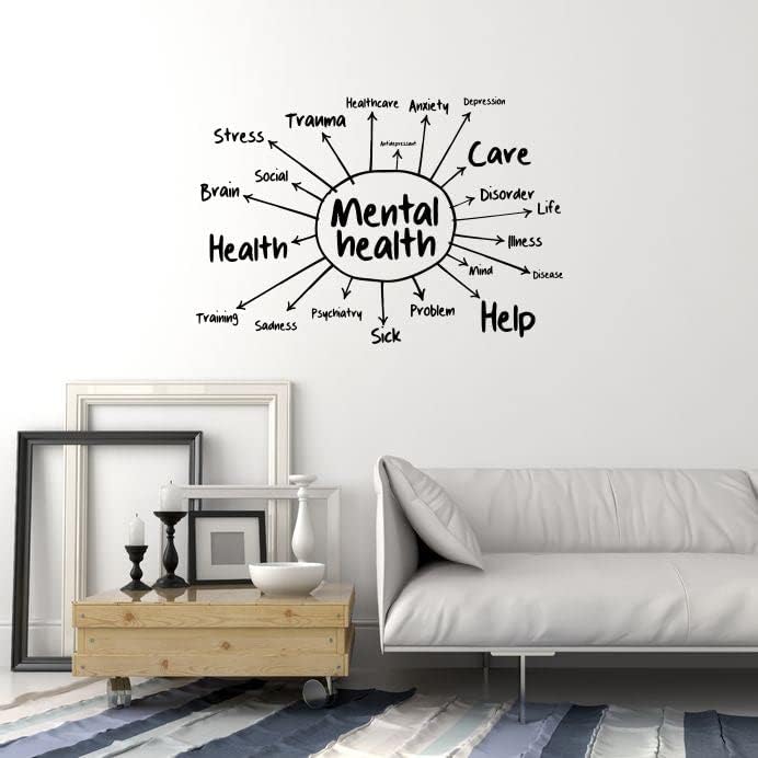 Vinilna zidna naljepnica centar za mentalno zdravlje riječi za njegu stresnih naljepnica zidna slika u crnoj boji