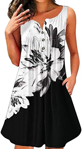 Dame Boho haljina Boemska cvjetna gumba za ispis Down Tank haljina Summer ležerno naplaćeno Midi Sundress