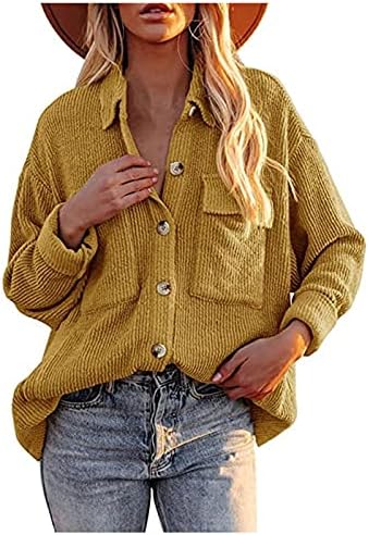 Ženske čvrste boje nadmašuju džepna gornja košulja corduroy jakna gumb dugačak rukavi Donji gornji košulja casual ovratni gornji jakna