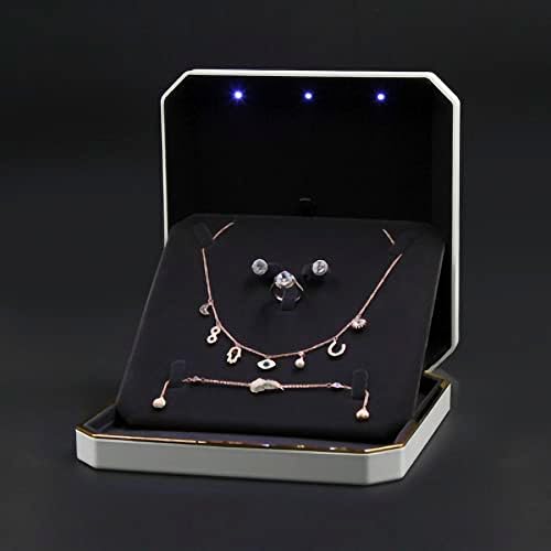 Hslfuai velike kutije za ogrlice s LED svjetlom, poklon kutija za nakit s velikim ogrlicama za vjenčanje, rođendan, Valentinov dan,